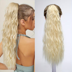Long Wavy Ponytail Extensions Synthetic Clip In Hair Extensions Natural Look