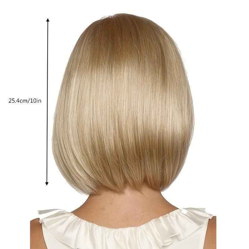 Mixed Blonde Bob Short Straight Wig with Bangs