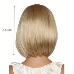 Mixed Blonde Bob Short Straight Wig with Bangs