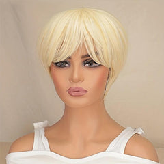 Mixed Blonde Bob Short Straight Wig with Bangs