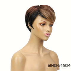 Short Pixie Cut Wig Mixed Brown Heat Resistant Fiber Daily Use Wig