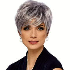 Short Pixie Cut Wig Mixed Brown Heat Resistant Fiber Daily Use Wig