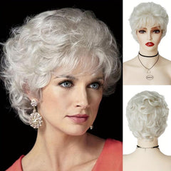 Short Curly Grey Granny Wig for Old Lady Costume Halloween