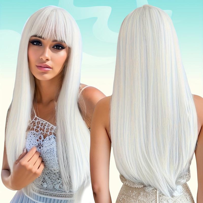Long Straight Wig With Bangs Heat Resistant Halloween Costume Wig