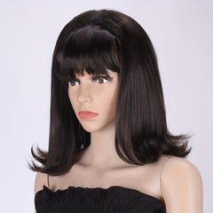 Retro Brown Straight Wig 50s 60s 70s Wig With Bangs For Women