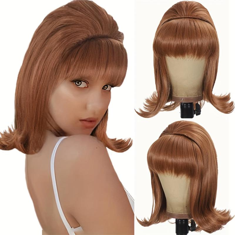 Retro Brown Straight Wig 50s 60s 70s Wig With Bangs For Women