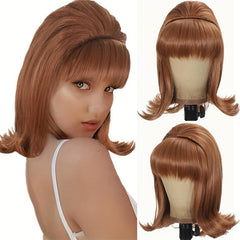 Retro Brown Straight Wig 50s 60s 70s Wig With Bangs For Women