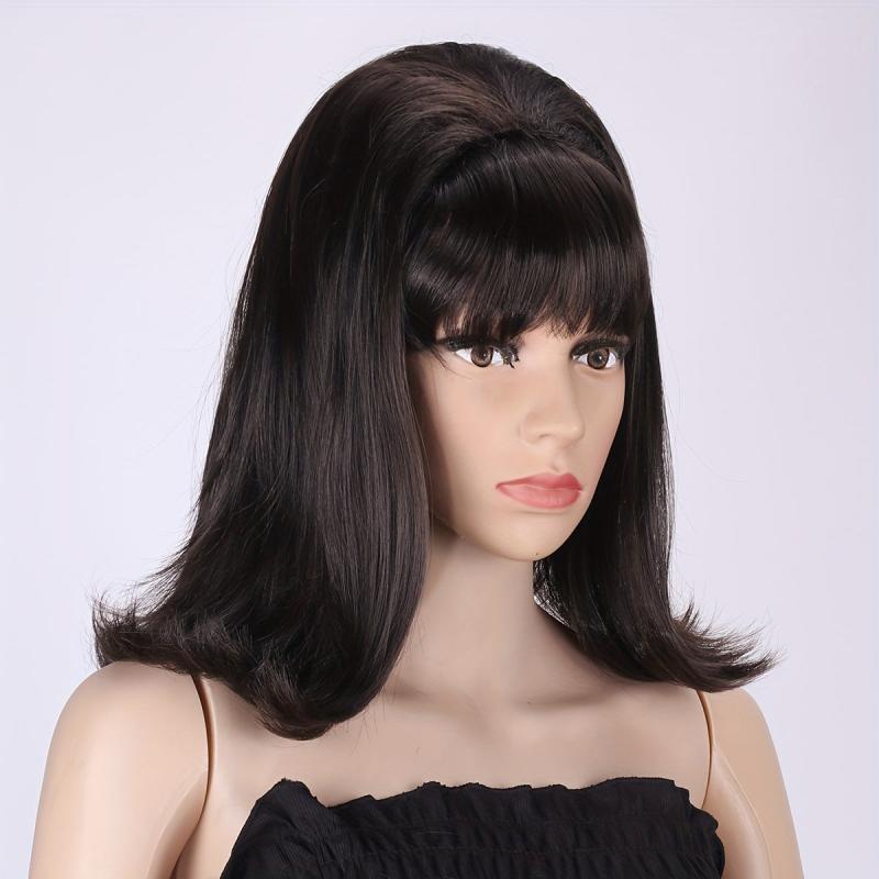 Retro Brown Straight Wig 50s 60s 70s Wig With Bangs For Women