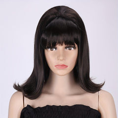 Retro Brown Straight Wig 50s 60s 70s Wig With Bangs For Women