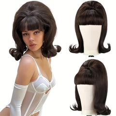 Retro Brown Straight Wig 50s 60s 70s Wig With Bangs For Women
