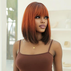 40 64 Cm Orange Brown Gradient Straight Wigs with Bangs