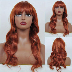 Curly Wavy Wig With Bangs Daily Use Synthetic Wig