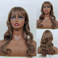 Curly Wavy Wig With Bangs Daily Use Synthetic Wig