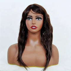 Curly Wavy Wig With Bangs Daily Use Synthetic Wig