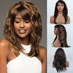 Curly Wavy Wig With Bangs Daily Use Synthetic Wig