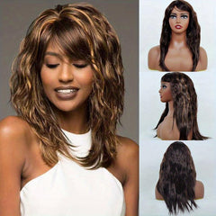 Curly Wavy Wig With Bangs Daily Use Synthetic Wig