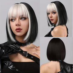 Short Brown Bob Wig With Bangs Natural Straight Synthetic Wig For Daily Wear