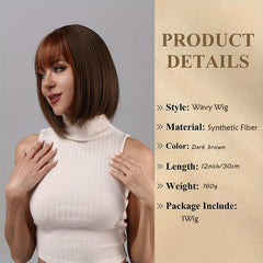 Short Brown Bob Wig With Bangs Natural Straight Synthetic Wig For Daily Wear