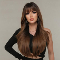 Long Curly Synthetic Wig With Bangs Heat Resistant Fiber For Party