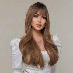 Long Curly Synthetic Wig With Bangs Heat Resistant Fiber For Party