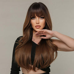Long Curly Synthetic Wig With Bangs Heat Resistant Fiber For Party