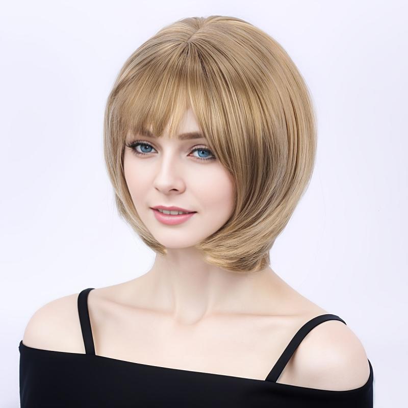 Short Bob Wig With Bangs Colorful Cosplay Party Daily Wear Wig