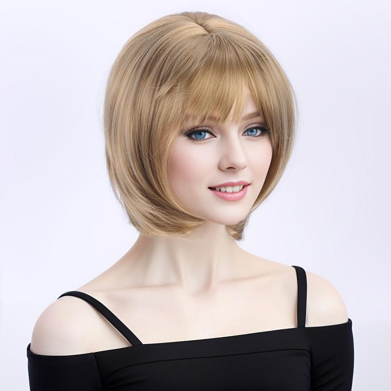 Short Bob Wig With Bangs Colorful Cosplay Party Daily Wear Wig