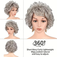 Short Gray Wig Pixie Cut Wig Short Wavy Layered Wigs With Bangs