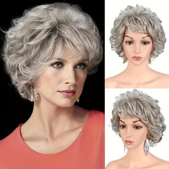 Short Gray Wig Pixie Cut Wig Short Wavy Layered Wigs With Bangs