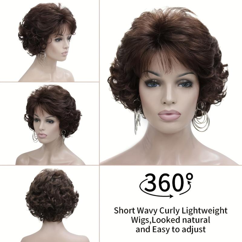 Short Gray Wig Pixie Cut Wig Short Wavy Layered Wigs With Bangs