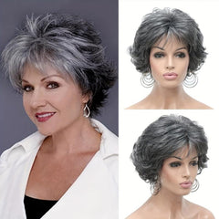 Short Gray Wig Pixie Cut Wig Short Wavy Layered Wigs With Bangs