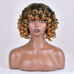 Short Curly Wig With Bangs Synthetic Hair Natural Shoulder Length