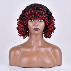 Short Curly Wig With Bangs Synthetic Hair Natural Shoulder Length