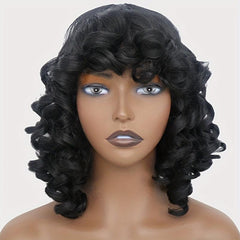 Short Curly Wig With Bangs Synthetic Hair Natural Shoulder Length