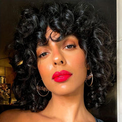 Short Curly Wig With Bangs Synthetic Hair Natural Shoulder Length