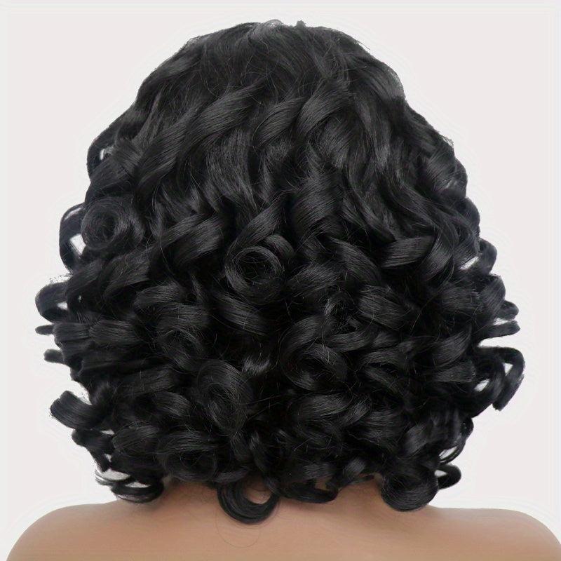 Short Curly Wig With Bangs Synthetic Hair Natural Shoulder Length