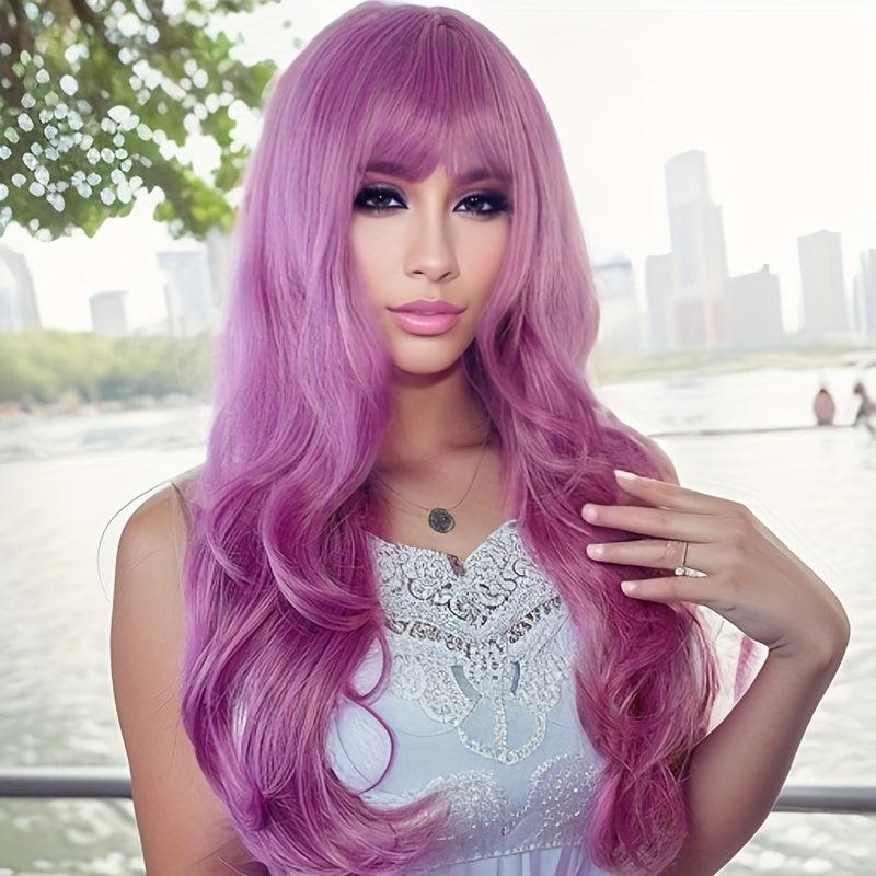 Natural Synthetic Wig Long Wavy Hair With Bangs