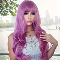 Natural Synthetic Wig Long Wavy Hair With Bangs