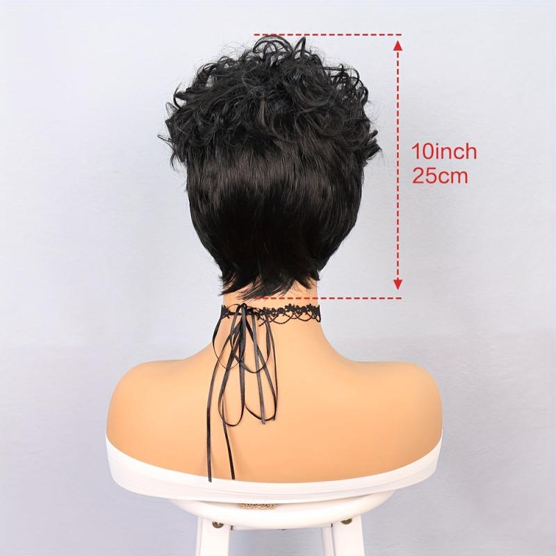 Short Pixie Cut Wig for Women Synthetic Layered Curly Natural Wavy