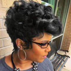 Short Pixie Cut Wig for Women Synthetic Layered Curly Natural Wavy