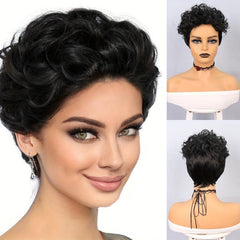 Short Pixie Cut Wig for Women Synthetic Layered Curly Natural Wavy