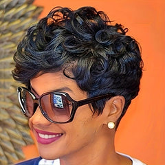 Short Pixie Cut Wig for Women Synthetic Layered Curly Natural Wavy