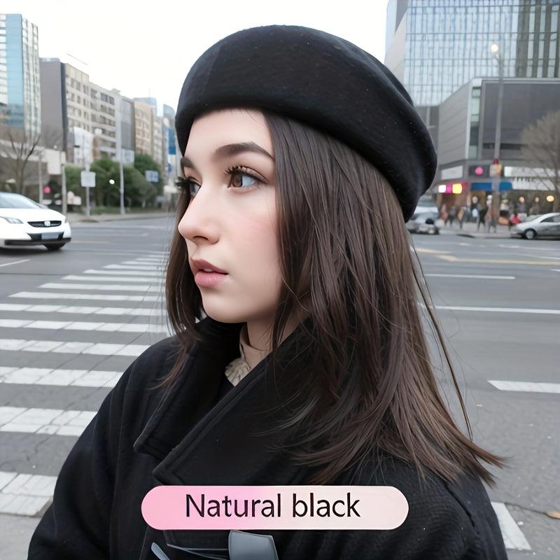 Short Straight Hair Wig Beret Collarbone Hair Autumn Winter Style