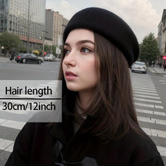 Short Straight Hair Wig Beret Collarbone Hair Autumn Winter Style