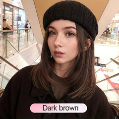 Short Straight Hair Wig Beret Collarbone Hair Autumn Winter Style