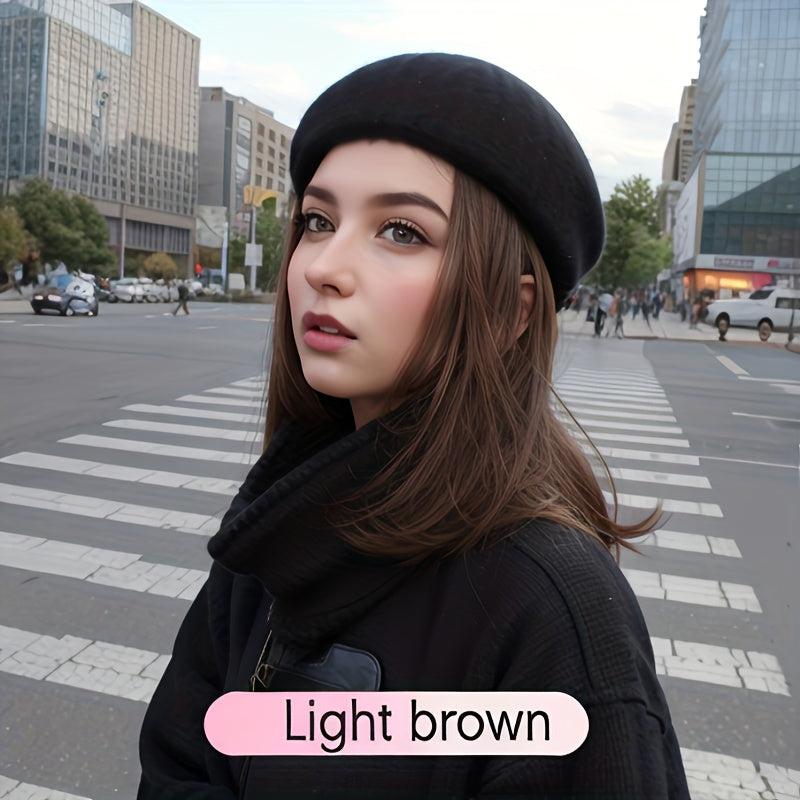 Short Straight Hair Wig Beret Collarbone Hair Autumn Winter Style