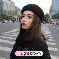 Short Straight Hair Wig Beret Collarbone Hair Autumn Winter Style