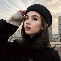 Short Straight Hair Wig Beret Collarbone Hair Autumn Winter Style