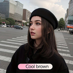 Short Straight Hair Wig Beret Collarbone Hair Autumn Winter Style