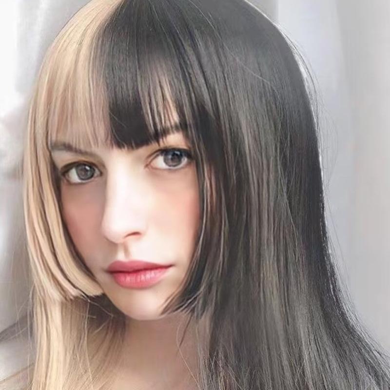 Long Straight Double Ponytail Synthetic Wig Anime Cosplay Halloween Party Wig